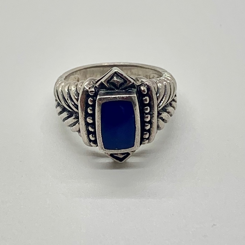 Artisan Sterling Silver Ring with Blue Gemstone